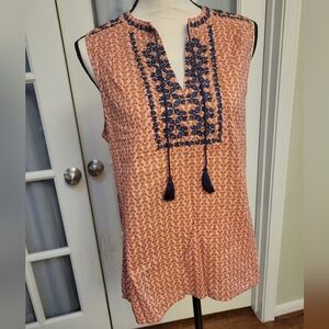 J. Crew Pink, Orange and Blue Embroidered Blouse